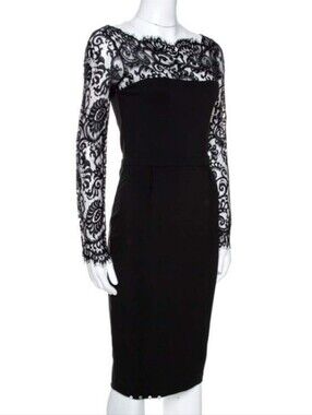 GUCCI New W Tags Flower Lace Jersey Stretch Black Dress Size M Beautiful